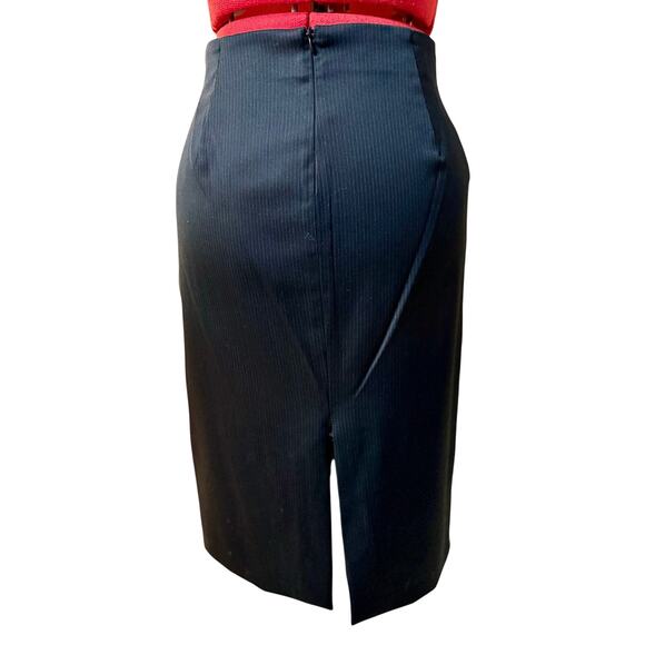 Emporio Armani Black Pinstripe Wool Blend Pencil Skirt - Size TG 42 (US 6-8) - Picture 3 of 7